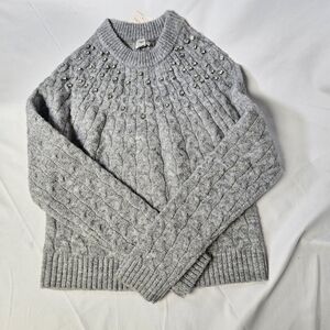 A New Day XS Gray Cable Knit‎ Sweater with Embellishments